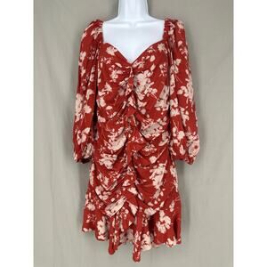 Umgee Dress Womens Large Orange Floral Mini Ruched Boho Cottagecore Party Garden